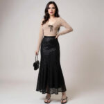 Elegant Black Sequin Mermaid Midi Skirt | High-Waist Evening & Special Occasion Skirt - helixorae