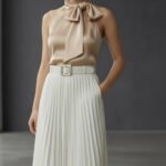 High-Waist Chocolate Brown Pleated Maxi Skirt with Buckle Belt | Elegant A-Line Long Skirt - helixorae