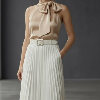 High-Waist Chocolate Brown Pleated Maxi Skirt with Buckle Belt | Elegant A-Line Long Skirt - helixorae