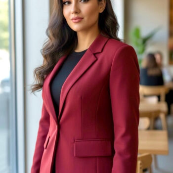 Luxury Red Tailored Blazer for Women – Elegant Single-Button Office & Evening Jacket - helixorae