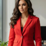 Elegant Red Tailored Blazer for Women | Classic Single-Button Power Jacket - helixorae