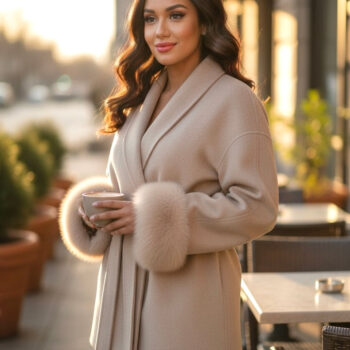 Women’s Luxury Belted Coat with Faux Fur Cuffs – Elegant Winter Outerwear | Chic Boutique Coat - helixorae