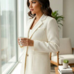 Elegant Ivory Textured Tailored Blazer for Women | Single-Breasted Chic Office & Casual Jacket - helixorae