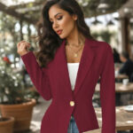 Burgundy Tailored Blazer for Women – Single Button Fitted Office Jacket | Elegant Casual Workwear - helixorae