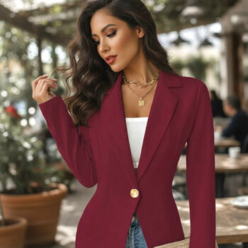 Burgundy Tailored Blazer for Women – Single Button Fitted Office Jacket | Elegant Casual Workwear - helixorae
