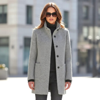 Women’s Classic Gray Wool Coat – Tailored Button-Front Winter Coat | Chic Boutique Outerwear - helixorae
