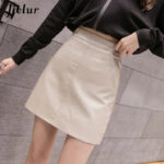High-Waist Faux Leather & Suede A-Line Mini Skirt – Slim Fit Elegant Skirt for Women - helixorae