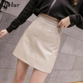 High-Waist Faux Leather & Suede A-Line Mini Skirt – Slim Fit Elegant Skirt for Women - helixorae