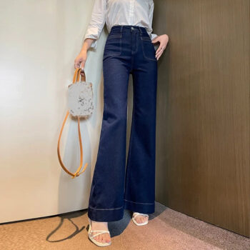 High Waist Wide Leg Denim Jeans for Women – Elegant Straight Palazzo Denim Pants - helixorae