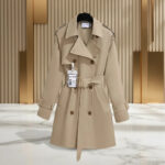 Classic Double-Breasted Belted Trench Coat for Women | Elegant Long Coat – Beige & Black - helixorae