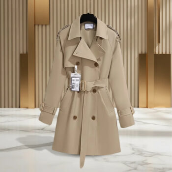 Classic Double-Breasted Belted Trench Coat for Women | Elegant Long Coat – Beige & Black - helixorae