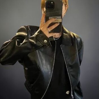 Women’s Minimalist Zip-Up Faux Leather Jacket – Structured Cropped Bomber Style | Modern Capsule Outerwear - helixorae