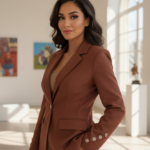 Women’s Tailored Burgundy Blazer – Single Button Long Sleeve Office & Chic Wear Jacket - helixorae