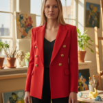 Women’s Luxury Colored Double-Breasted Blazer with Gold Buttons | Tailored Chic Statement Jacket - helixorae