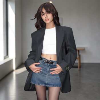 Women’s Oversized Black Blazer – Chic Single Breasted Streetwear Jacket - helixorae