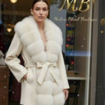 Women’s Ivory Belted Coat with Faux Fur Collar – Luxury Elegant Winter Boutique Jacket - helixorae