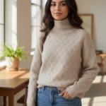 Women’s Cable Knit Turtleneck Sweater – Soft Oversized Cozy Winter Pullover - helixorae