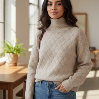Women’s Cable Knit Turtleneck Sweater – Soft Oversized Cozy Winter Pullover - helixorae