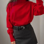Women’s Red Turtleneck Sweater – Classic Long Sleeve Slim Fit Knit Pullover - helixorae