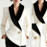 Women’s Elegant Asymmetrical White Blazer with Black Contrast Lapels – Luxury Slim Fit Office Blazer Jacket for Women | helixorae - helixorae