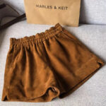 Women’s Brown Faux Suede Shorts – Elastic Waist Soft Leather-Look Fall Boutique Shorts - helixorae