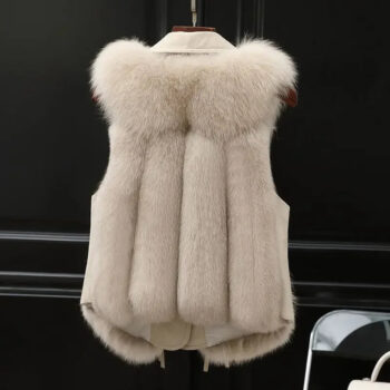 Women’s Luxury Faux Fur Vest – Elegant Ivory Sleeveless Winter Boutique Outerwear - helixorae