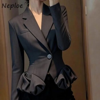 Elegant Peplum Waist Blazer – Women’s Tailored Ruffle Sleeve Jacket | helixorae - helixorae