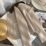 Women’s Contrast Collar Wool-Blend Jacket – Single Breasted Tailored Coat with Button Detail | Quiet Luxury Outerwear - helixorae