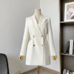 Luxury White Double-Breasted Blazer Dress for Women – Elegant Longline Tailored Blazer - helixorae