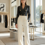 Luxury Brown Faux Leather Tailored Blazer with Gold Button Detailing – Women’s Chic Structured Jacket - helixorae
