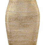 Gold Metallic High-Waist Bodycon Midi Skirt for Women – Stretch Fitted Pencil Skirt - helixorae