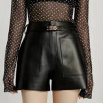 High-Waist Faux Leather Tailored Shorts with Belt & Pockets – Luxury PU Leather Chic Fit - helixorae
