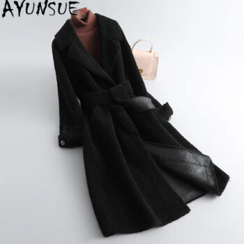 Luxury Black Teddy Wrap Coat with Belt – Elegant Winter Long Coat for Women - helixorae
