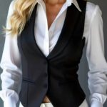 Women’s Classic Tailored Suit Vest – Black Single-Breasted Sleeveless Waistcoat | Elegant Office & Chic Layering Top - helixorae