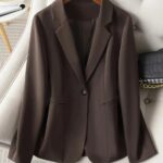 Women’s Chocolate Brown Tailored Blazer – Single-Button Notched Collar Jacket | Elegant Office & Casual Chic Outerwear - helixorae