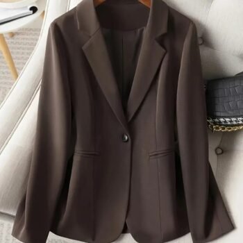 Women’s Chocolate Brown Tailored Blazer – Single-Button Notched Collar Jacket | Elegant Office & Casual Chic Outerwear - helixorae