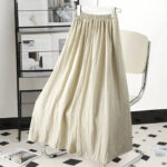 Ivory Textured Maxi Skirt with Elastic Waist – Flowing Minimalist A-Line Skirt - helixorae