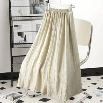 Ivory Textured Maxi Skirt with Elastic Waist – Flowing Minimalist A-Line Skirt - helixorae