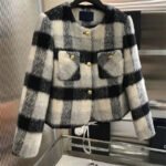 Women’s Plaid Textured Jacket with Gold Buttons – Structured O-Neck Statement Coat | Autumn Winter Luxe Outerwear - helixorae