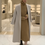Elegant Light Taupe Long Wool Coat for Women – Minimalist Sleeveless Open-Front Outerwear - helixorae