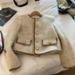 Elegant Cream Wool Cropped Jacket for Women – Vintage-Inspired Button Front Coat - helixorae